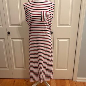 LOFT Sleeveless Striped Midi Dress - Red, Black, White